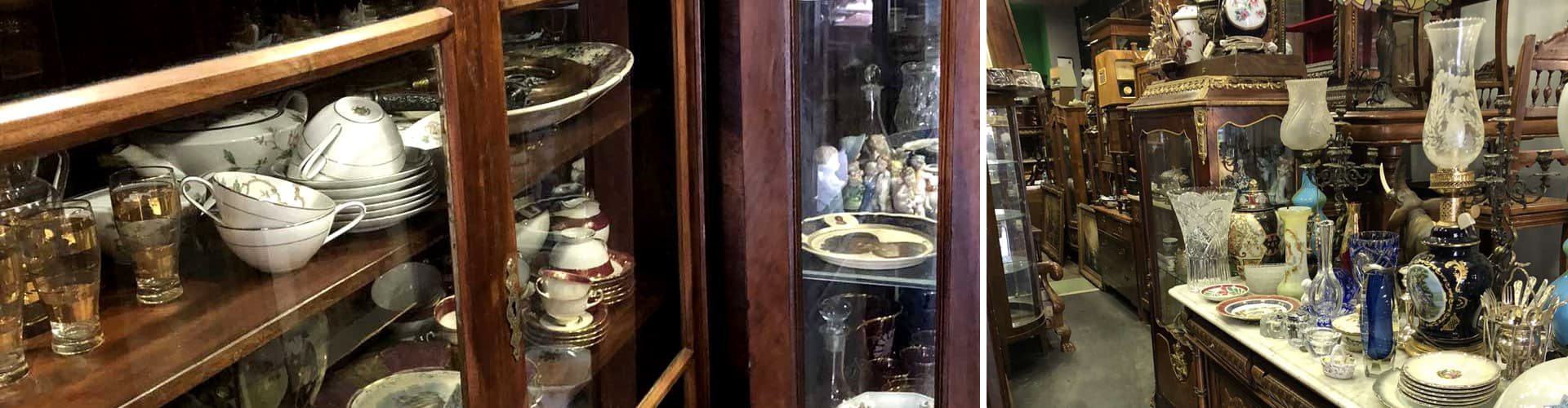 Βιτρίνες με πορσελάνες, κρύσταλλα και διακοσμητικά